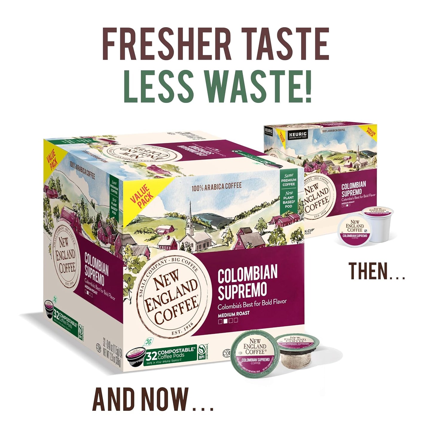 New England Coffee Colombian Supremo Medium Roast Single Serve Pods, 32ct Box (Pack of 4)