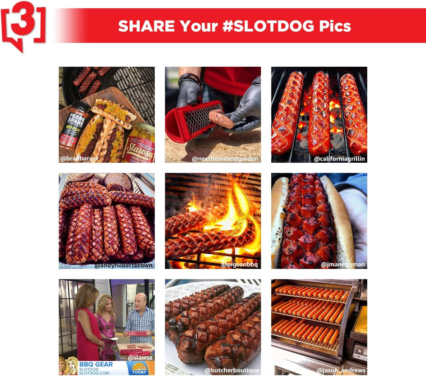 SLOTDOG - Hot Dog Slicing Tool - Stainless Steel Cutter Blades for Kitchen, Grilling, Tailgating, Camping and Backyard Outdoor BBQ - 10 inch - Red