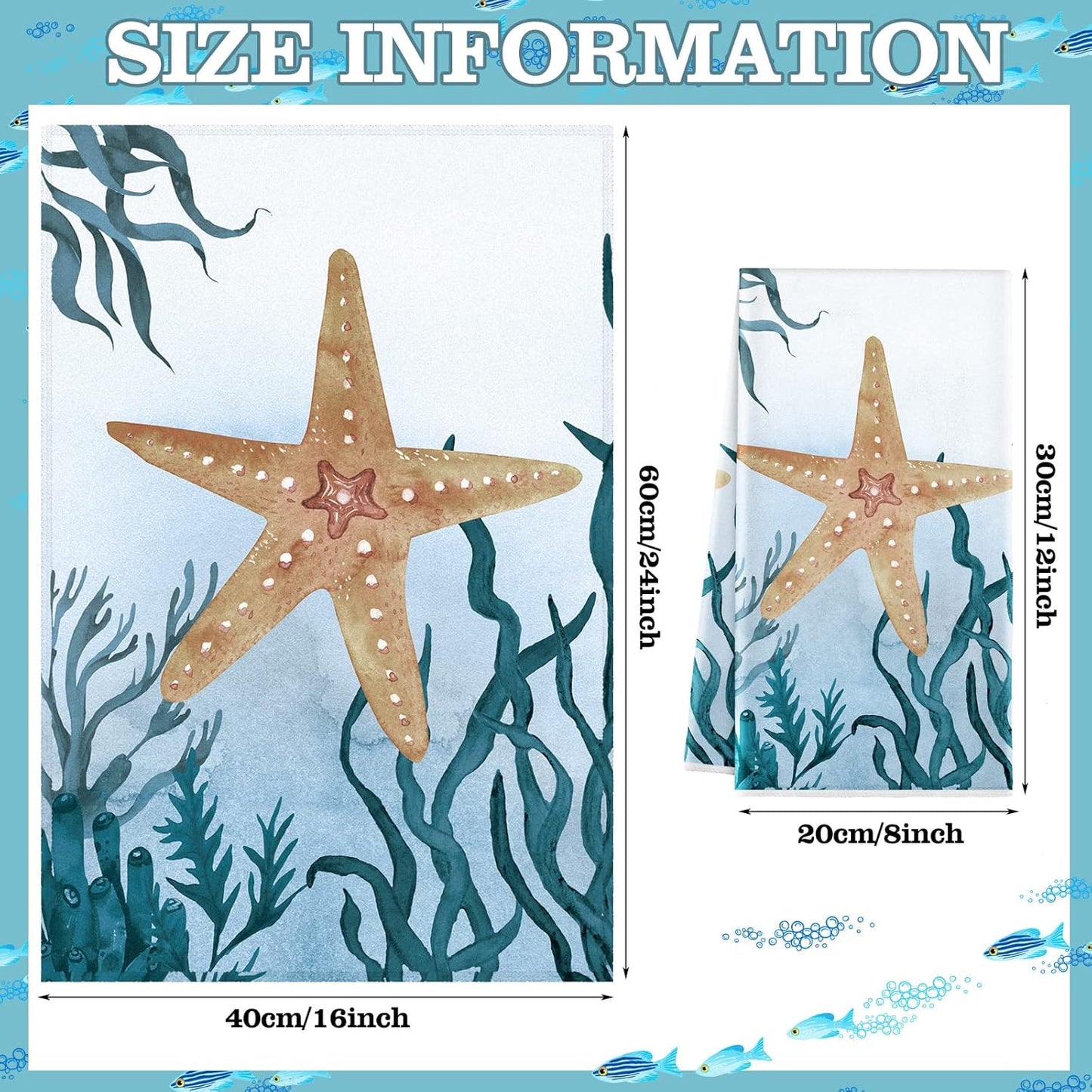 Boyiee Set of 6 Beach Kitchen Towels Sea Ocean Animal Nautical Tea Towels 24 x 16 Inches Kitchen Gifts Turtle Jellyfish Seahorse Hand Dishcloth for Farmhouse Bathroom Decorations