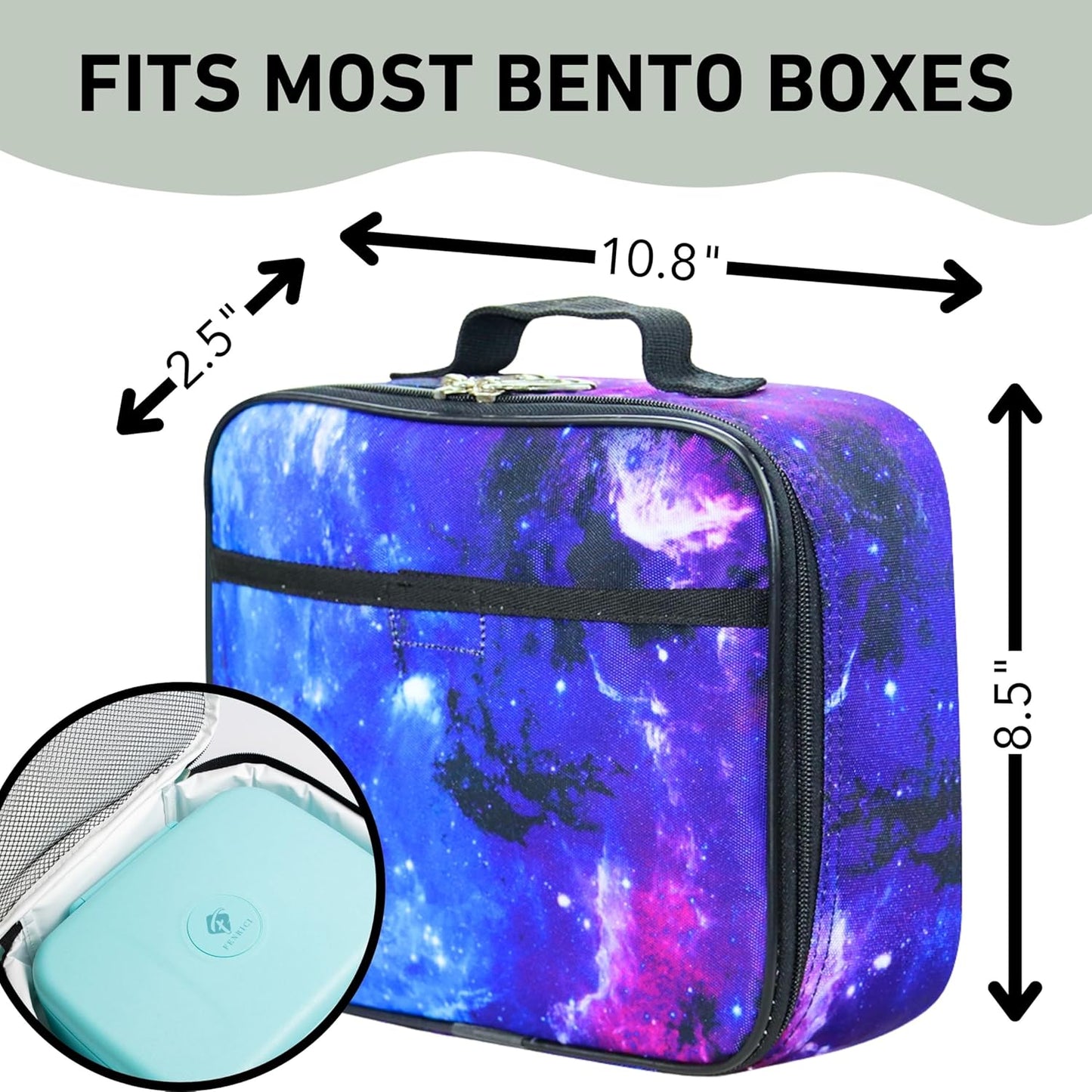 Fenrici Galaxy Lunch Box for Boys, Girls, Kids Insulated Lunch Bag, Perfect for Preschool, K-6, Soft Sided Compartments, Spacious, BPA Free, Food Safe,10.8in x 8.5in x 2.8in (Galaxy-Purple)