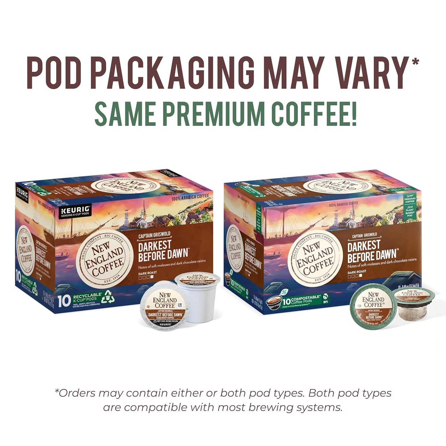 New England Coffee Darkest Before Dawn Dark Roast Single Serve Pods, 10ct Box (Pack of 1)