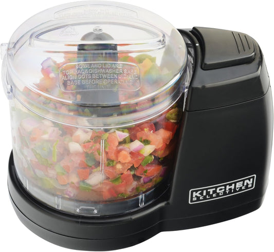 Kitchen Selectives Mini Chopper by Select Brands - Mini Electric Food Chopper for Kitchen Appliances - Features Dishwasher-Safe Parts - Chops, Minces & Dices - 1-1/2 Cups, Black