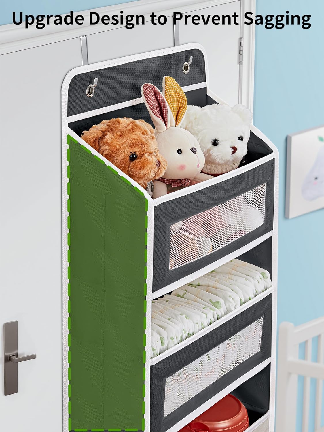 JARLINK 2 Pack Over The Door Organizer Storage, 5 Shelf Hanging Door Organizer with 5 Large Capacity Pockets, Anti Tilt 44 lb Load Behind Door Storage for Bedroom, Bathroom, Pantry, Nursery, (Black)