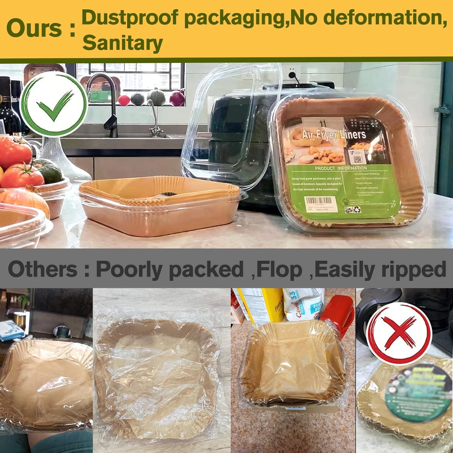 10 Inch Largest Square Air Fryer Disposable Paper Liner, XXL 100Pcs Air Fryer Parchment Liners for 8QT or Bigger Air Fryer, Non-stick, Food Grade Baking Paper for Frying, Roasting and Microwave