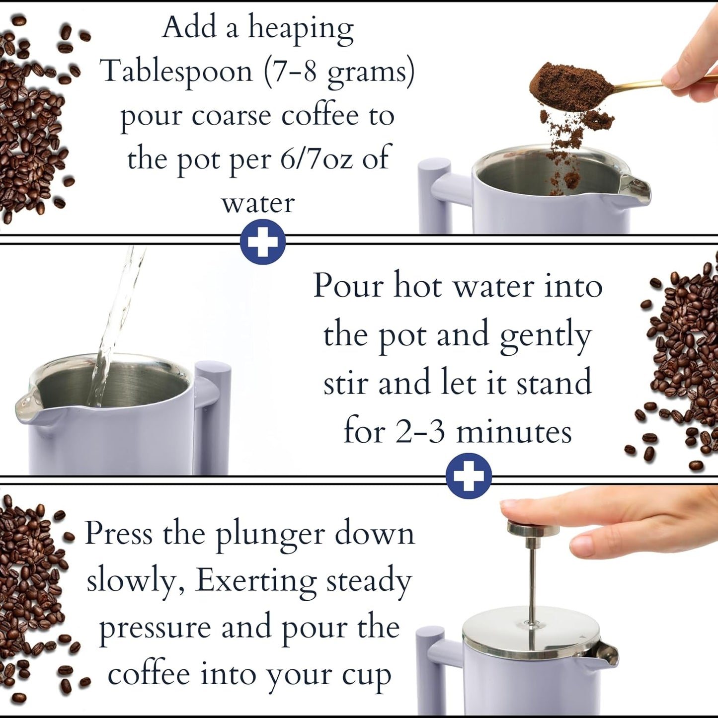 Mixpresso Light Blue Stainless Steel French Press Coffee Maker 26 Oz 770 ml, Double Wall Insulated French Press Stainless Steel, Easy Clean Tea Brewer, Easy Press Durable Metal Coffee Press