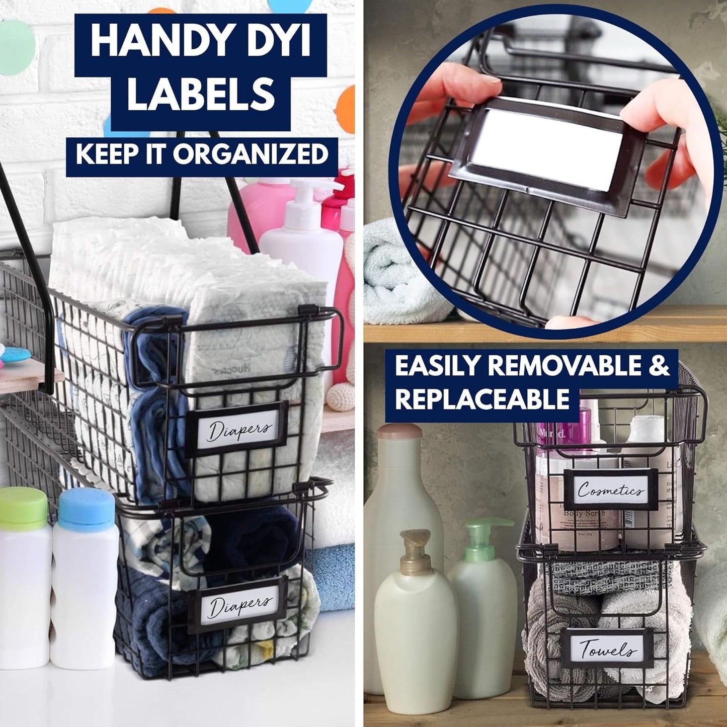 Granrosi Stackable Large Wire Baskets for Organizing — Set of 2 Snack & Chips Organizer for Pantry; Wire Storage Baskets with Handles; Large Bronze Chip Storage for Pantry