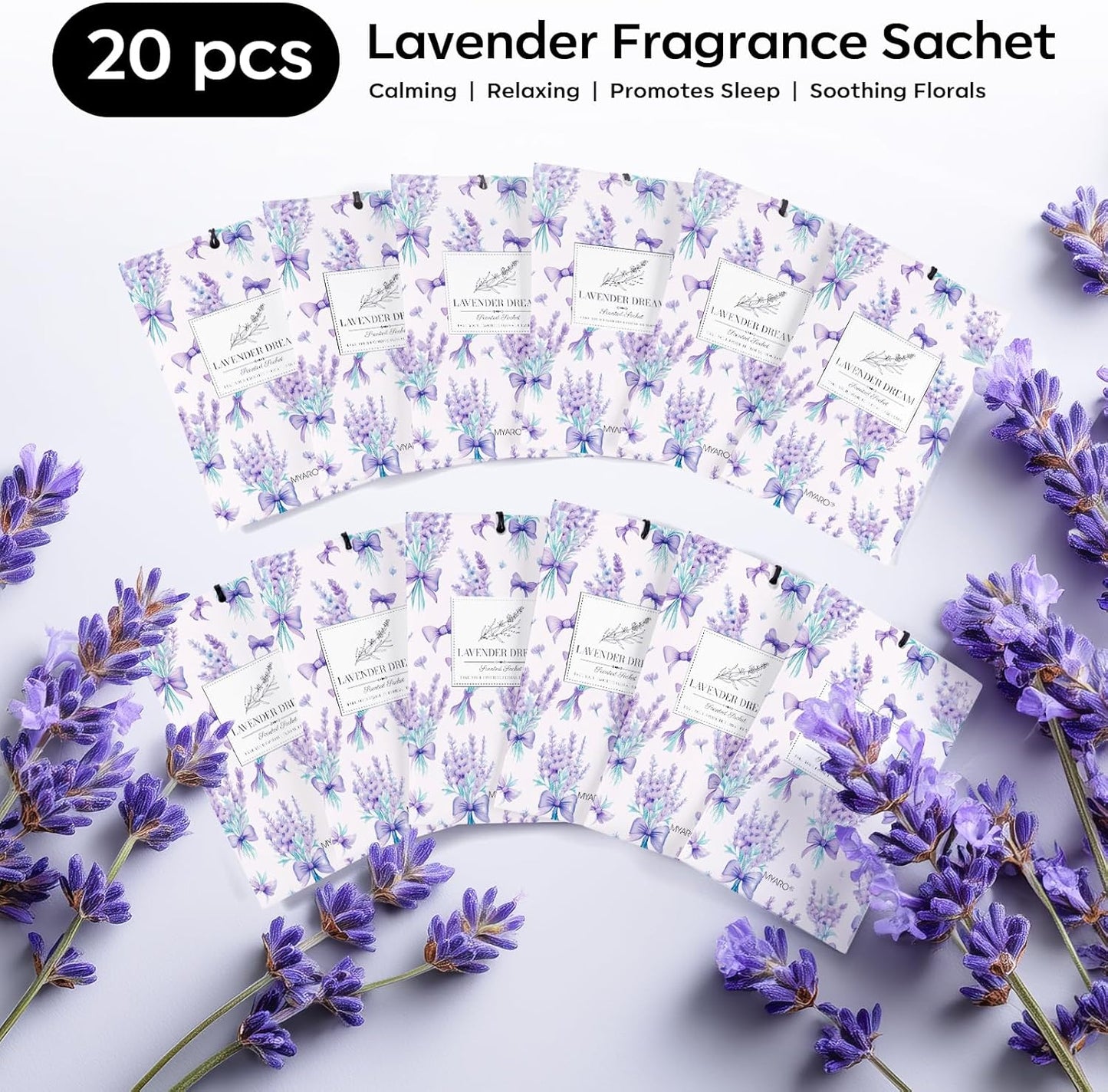 MYARO 20 Packs Fresh Lavender Scent Air Freshener for Drawer and Closet Long Lasting Sachets Bags Drawer Odor Deodorizers Home Car Fragrance