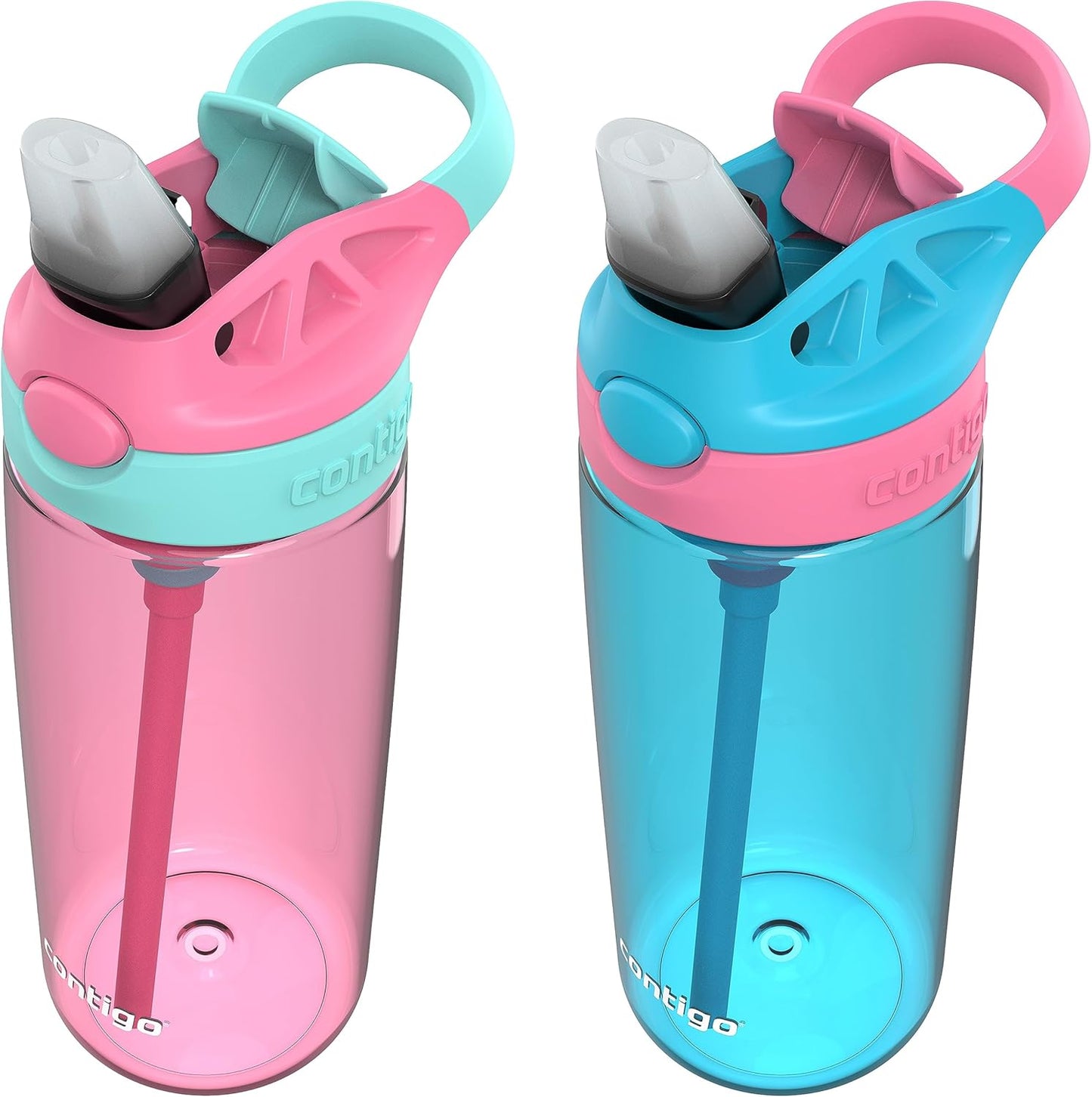 Contigo Aubrey Kids Water Bottle, 2-Pack, 20oz, Azalea/Jade & Blue Raspberry.Azalea, Spill-Proof Lid, Dishwasher Safe, BPA Free