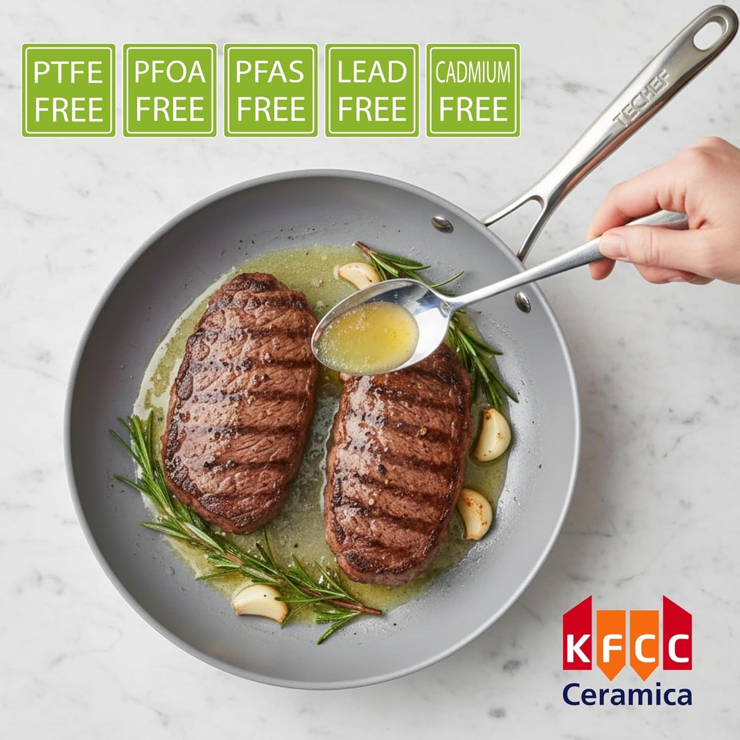 TECHEF - CeraTerra Ceramic Nonstick Frying Pan Skillet, (PTFE, PFAS, and PFOA Free), Dishwasher Oven Safe, Stainless Steel Handle, Induction-Ready, Made in Korea (12-in)