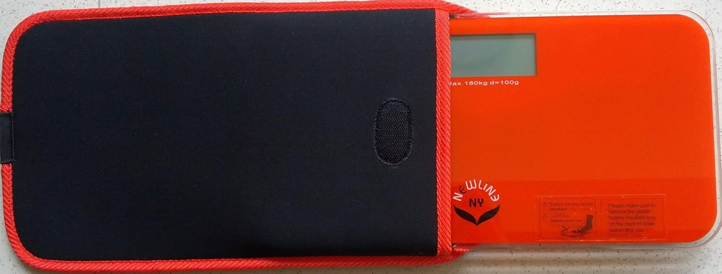NewlineNY Red-Orange Mini Bathroom Scale + Travel Slip Case SBB0720M-NYRO + NY-MSS101-BRO