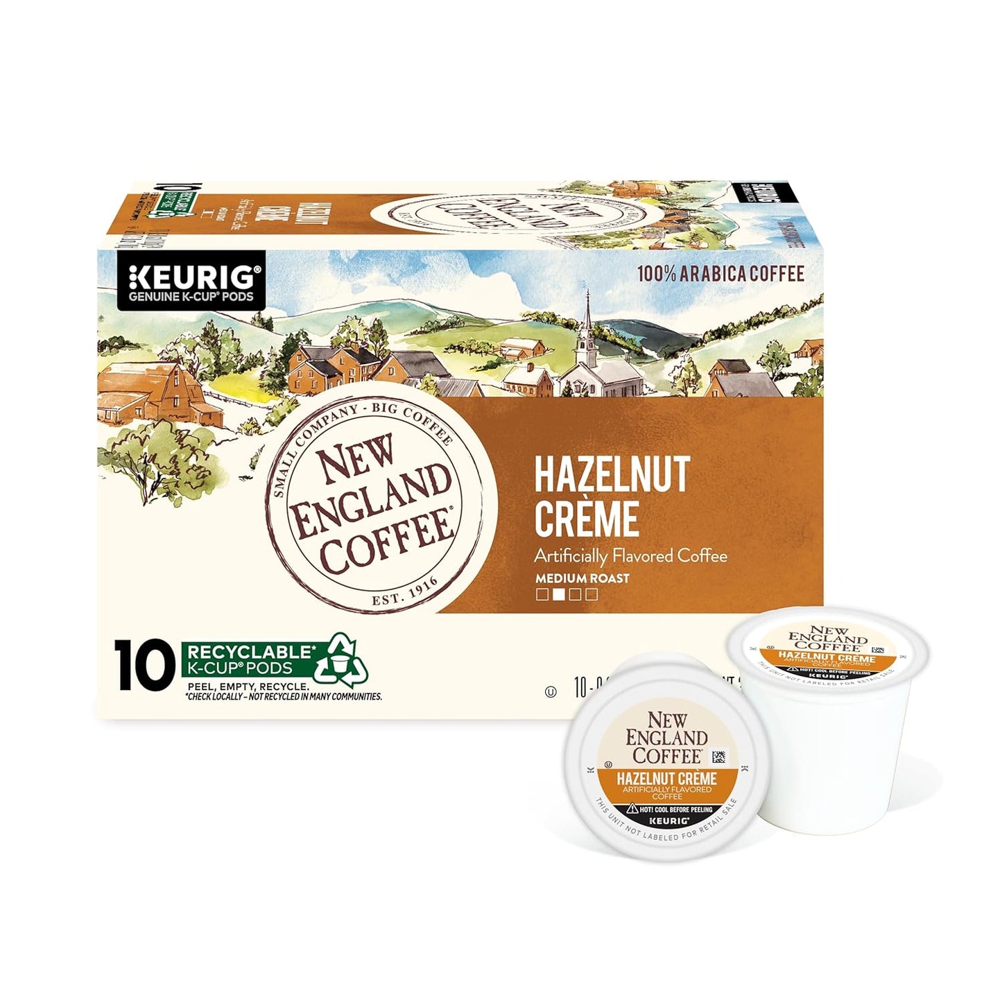 New England Coffee Hazelnut Crème Medium Roast Single Serve Pods, 10ct Box (Pack of 1)