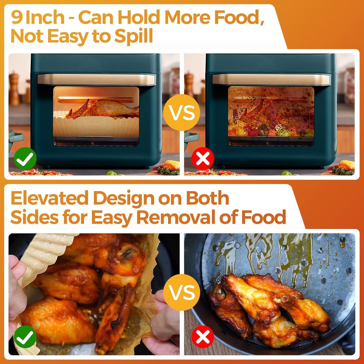 Vailnd Air Fryer Disposable Paper Liners 9inch Square, 125PCS Non-Stick Food Grade Air Fryer Parchment Paper, Oil Resistant & Waterproof Baking Liner for 8-12 QT Oven