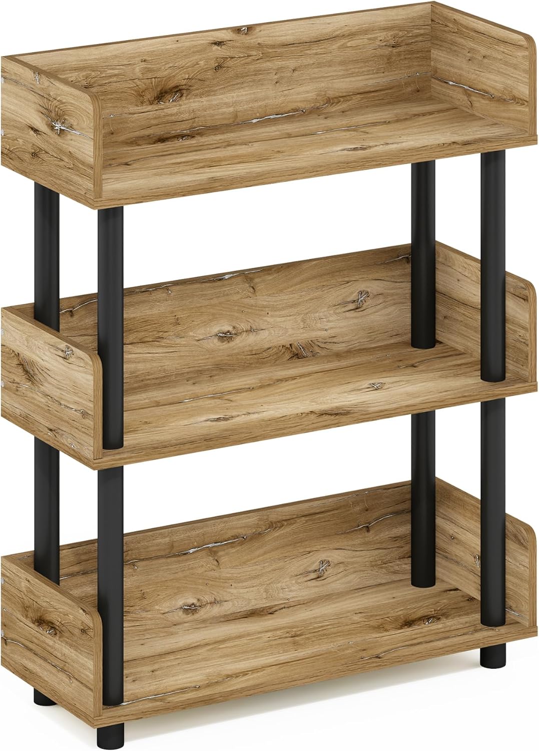 Furinno TURN-N-TUBE 3-Tier Display Shelf, Storage Shelves, Book Shelf, Open Shelves with Rounded Corner Top Edges, for Organization and Storage, Living Room, Home Office, Flagstaff Oak