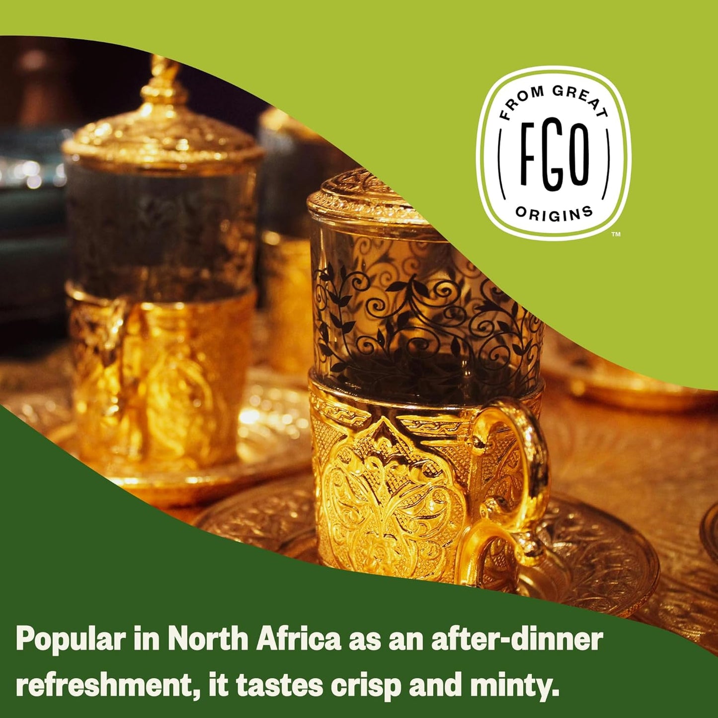 FGO Organic Moroccan Mint Green Tea, 100 Count, Eco-Conscious Tea Bags, Resealable Bag, Packaging May Vary (Pack of 1)