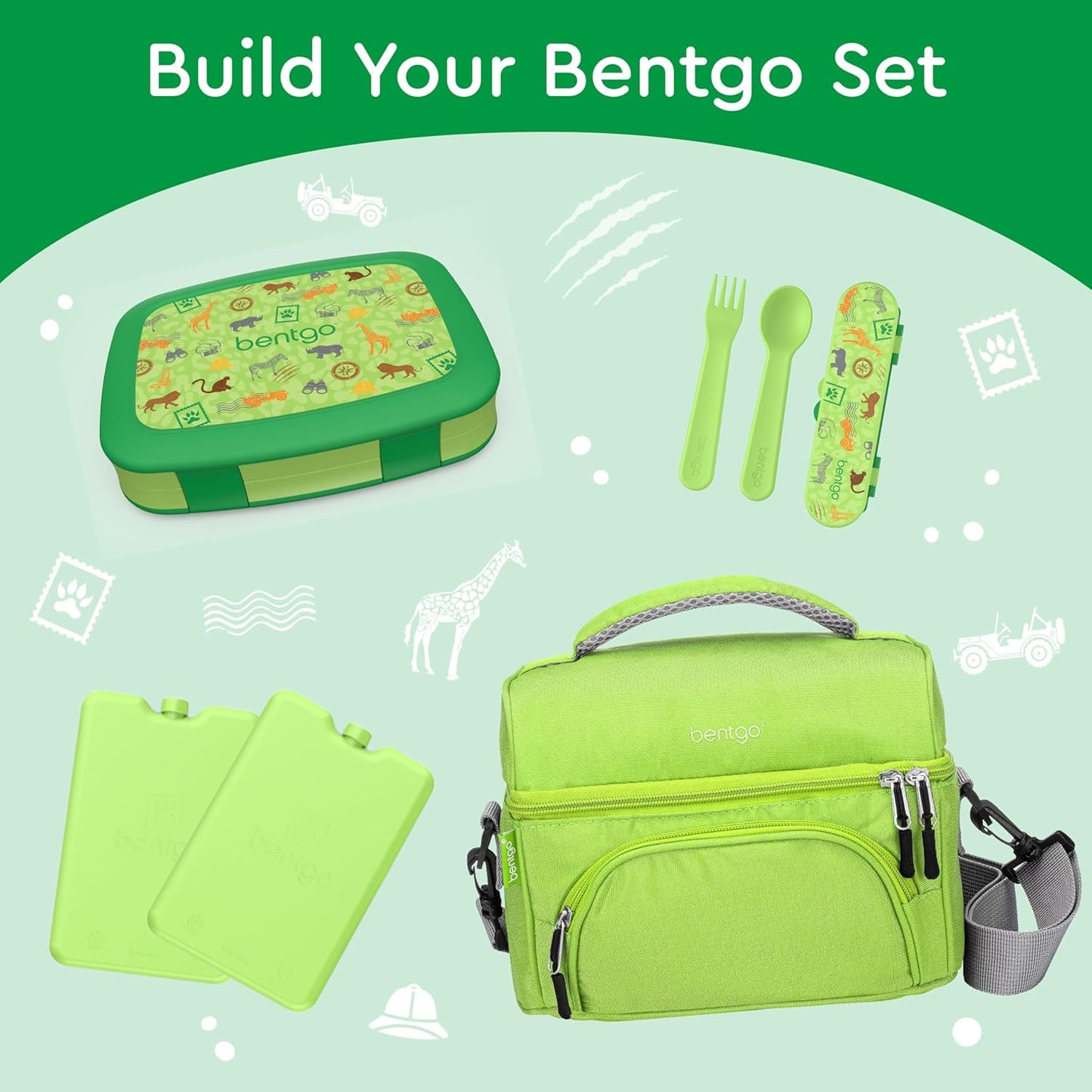 Bentgo Kids Prints Leak-Proof, 5-Compartment Bento-Style Kids Lunch Box - Ideal Portion Sizes for Ages 3-7, Durable, Drop-Proof, Dishwasher Safe, & PFAS & BPA-Free Materials (Safari)