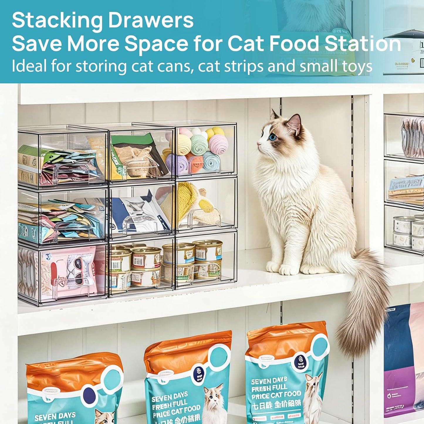 Vtopmart 6 Pack Clear Stackable Storage Drawers, 4.4'' Tall Acrylic Bathroom Makeup Organizer,Plastic Storage Bins For Vanity, Undersink, Kitchen Cabinets, Pantry, Home Organization and Storage