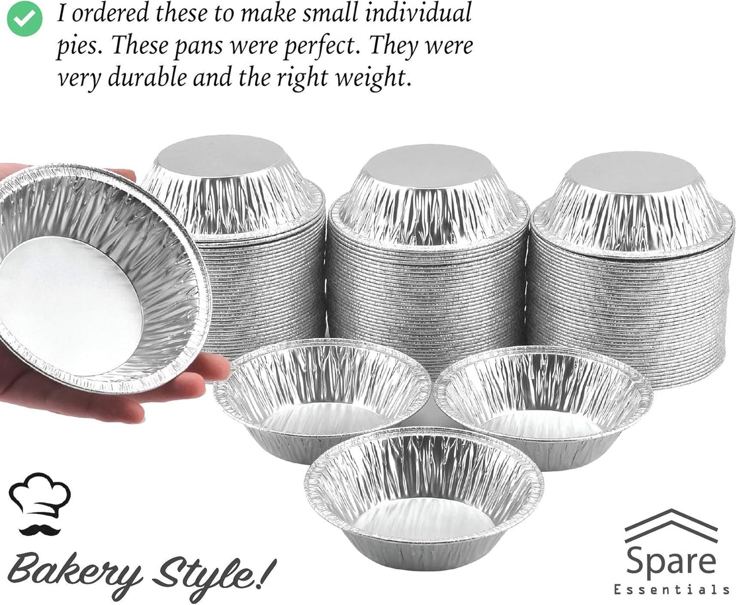 (60 Pack) Pie Tins 5 inch, Disposable Mini Pies Tin, Tart Aluminum, Individual Serving Pans for Baking Mini Chicken Potpie, Small Homemade Cakes & Quiche, Foil Tins, Freezer-to-Oven Use