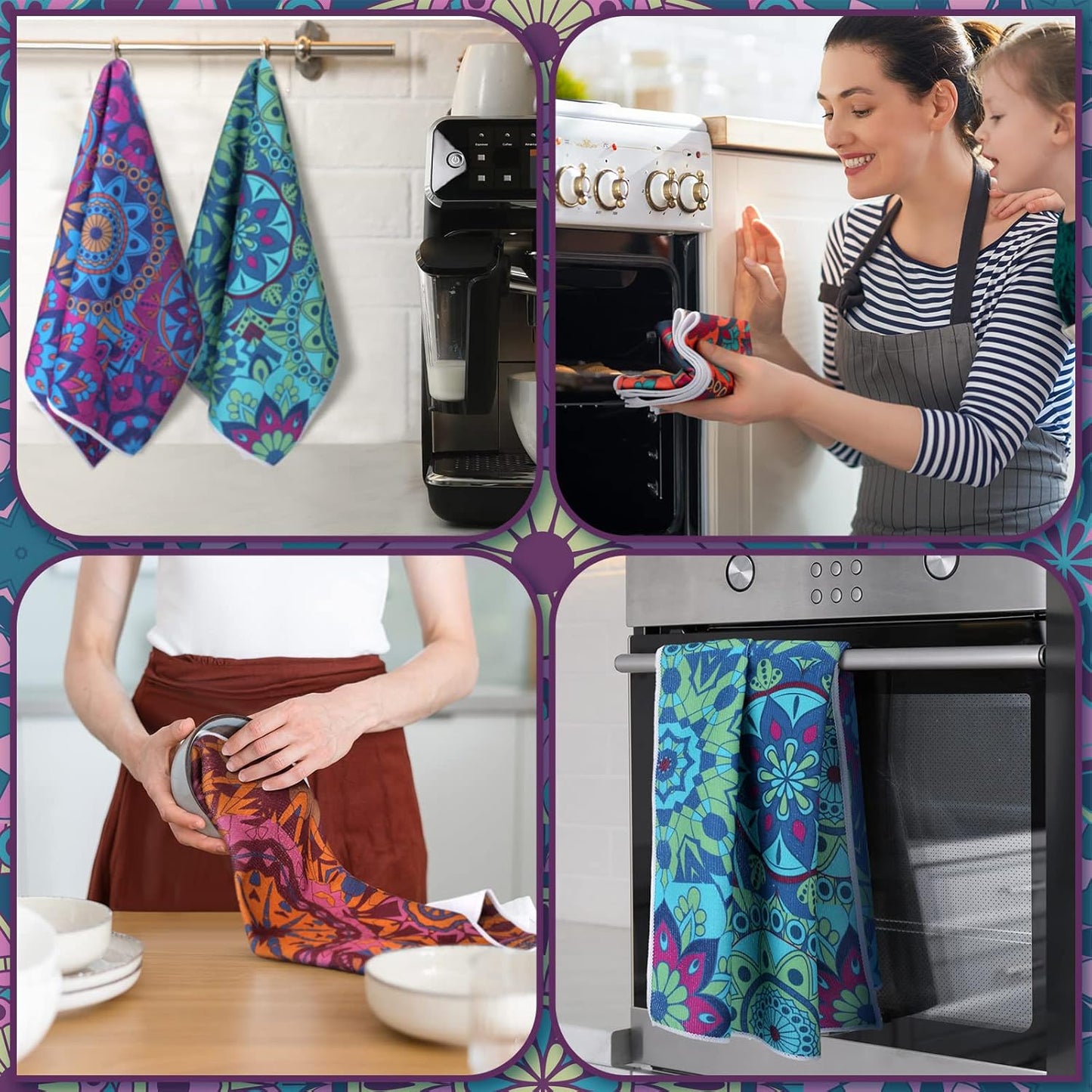 Boyiee Set of 6 Mandala Kitchen Towels Absorbent Boho Dish Towels 24 x 16 Inches Multicolor Hand Dishcloths Mandala Lover Gifts for Farmhouse Kitchen Bathroom Decorations