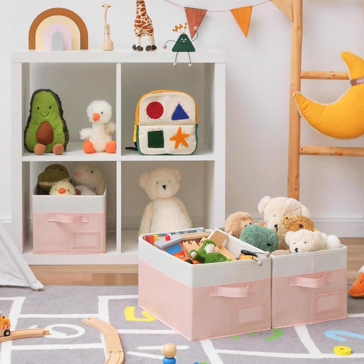 GRANNY SAYS Storage Baskets for Organizing, Fabric Storage Bins for Shelves, Closet Storage Boxs, Clothing Storage and Organization, Decorative Storage Bins, Pink&Ivory, Large, 3-Pack