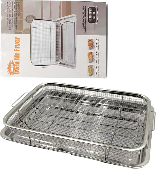 Air Fryer Basket for Oven, 15.7"x11.6" Extra Large Stainless Steel Oven Air Fryer Tray & Rack with 360° Heating, Non-Stick Mesh Pan for Baking, Broiling, Draining - Includes 30 Oil-Absorbent Papers