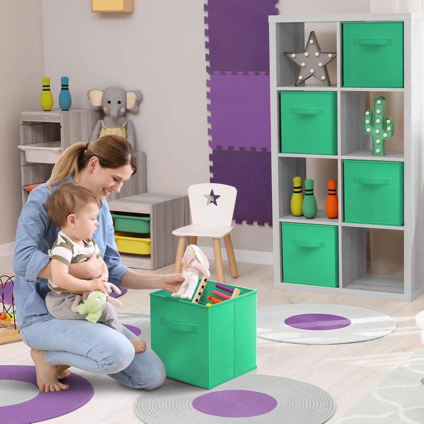 Sorbus Foldable Storage Cubes - 6 Fabric Baskets for Organizing Pantry, Closet, Shelf, Nursery, Playroom, Toy Box, Cubby - 11 Inch Dual Handle Collapsible Closet Organizers and Storage Bins (Teal)