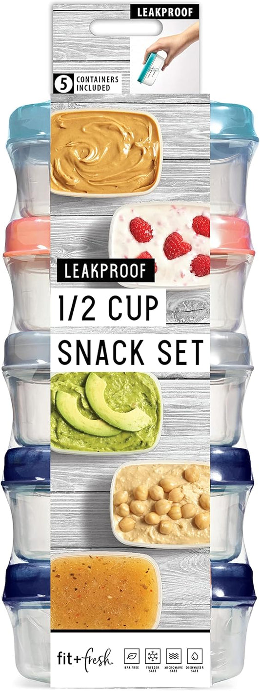 Fit & Fresh Small Plastic Containers With Lids 4 oz, Snack Containers for Adults and Kids, Reusable Leakproof Dressing and Condiment, Multicolor, Light (Pack of 60)