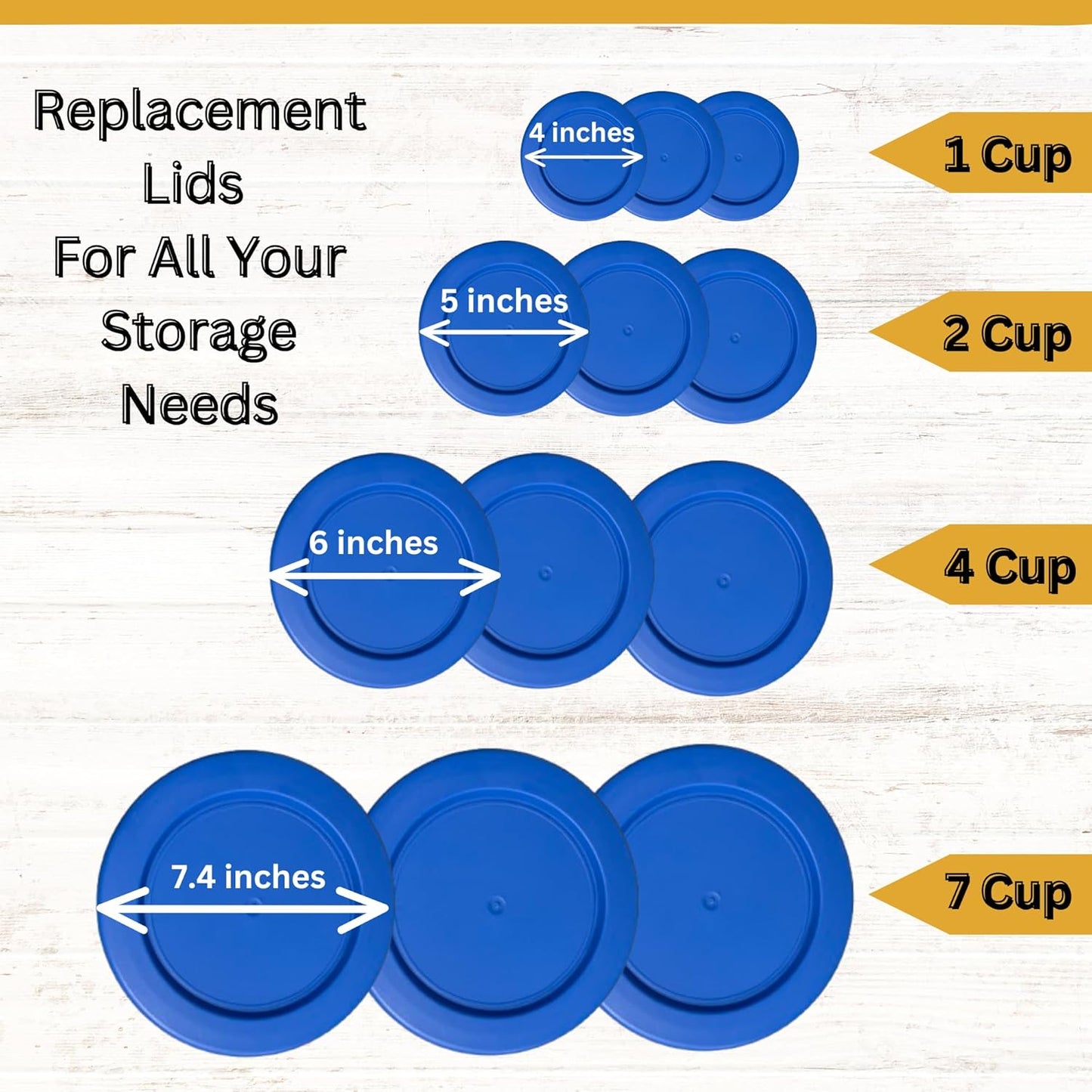 1, 2, 4 & 7 Cup Blue Replacement Lids/Covers for Pyrex, Anchor Hocking & KlareWare Storage Bowls *Lids Only Glass Container Not Included* (12 Pack *Three of Each Size*)