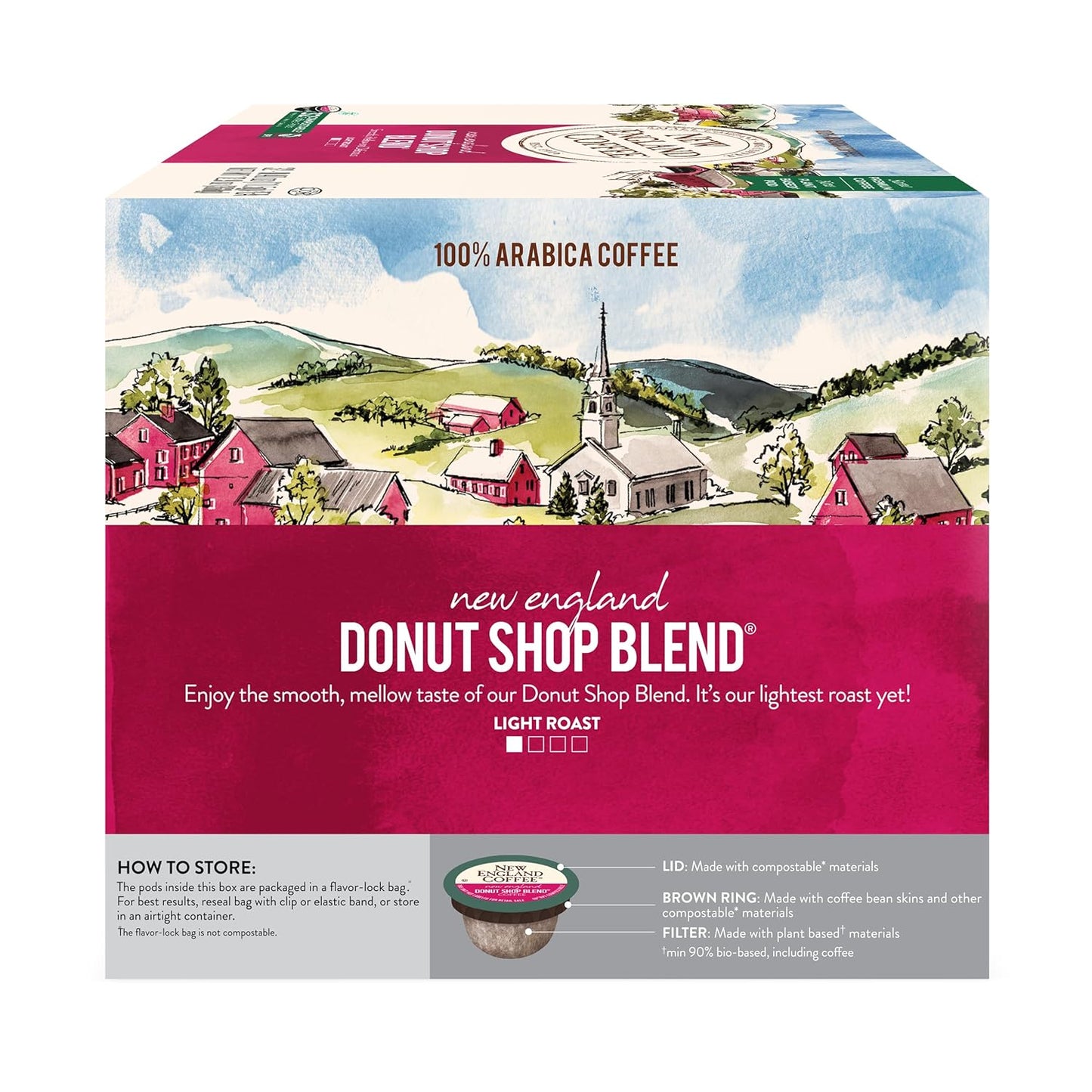 New England Coffee Donut Shop Blend Light Roast Single Serve Pods, 32ct Box (Pack of 4)