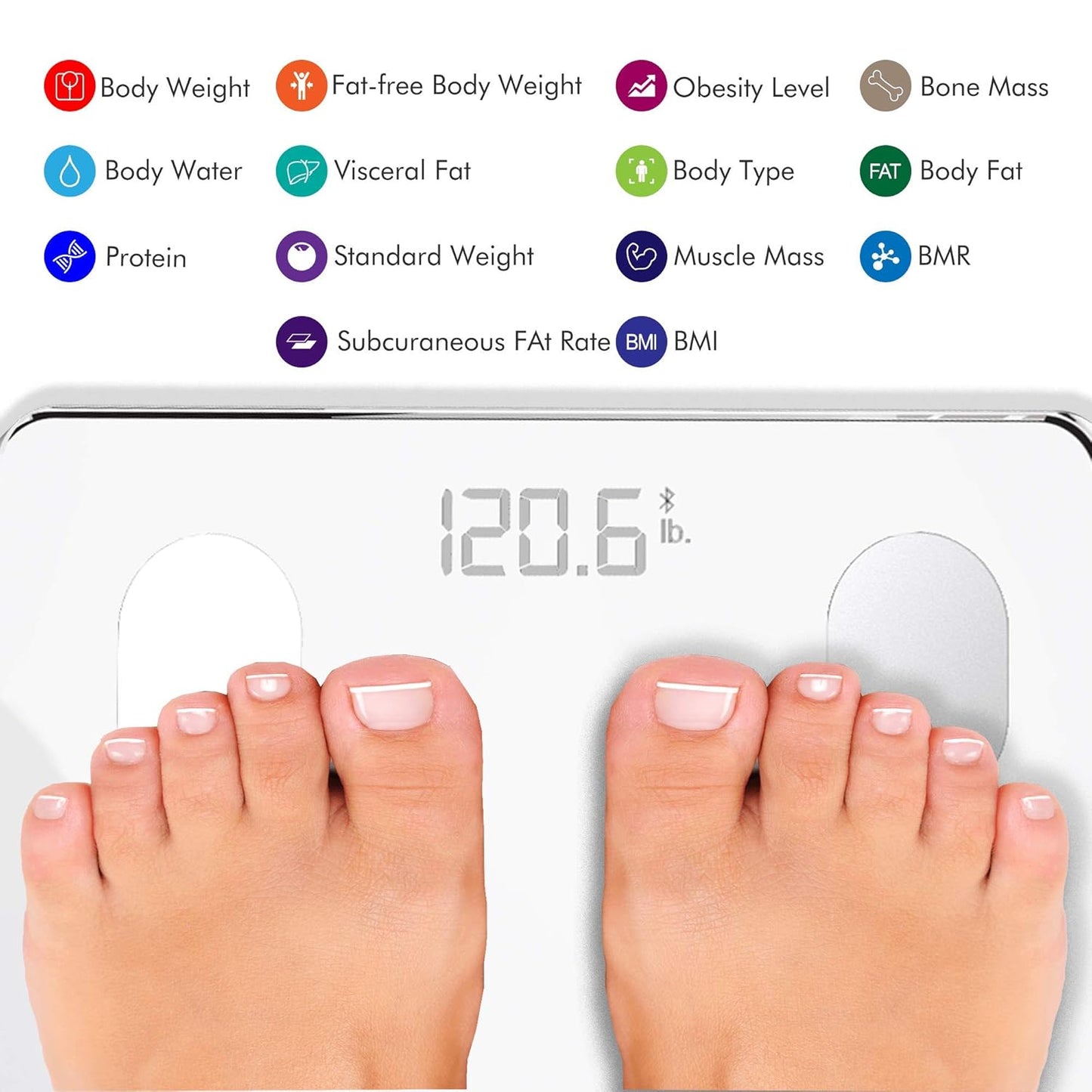 KONQUEST Smart Scale for Body Weight, Digital Bathroom Scale BMI Weighing Bluetooth Body Fat Scale, Body Composition Monitor Health Analyzer with Smartphone App, 400 lbs - White