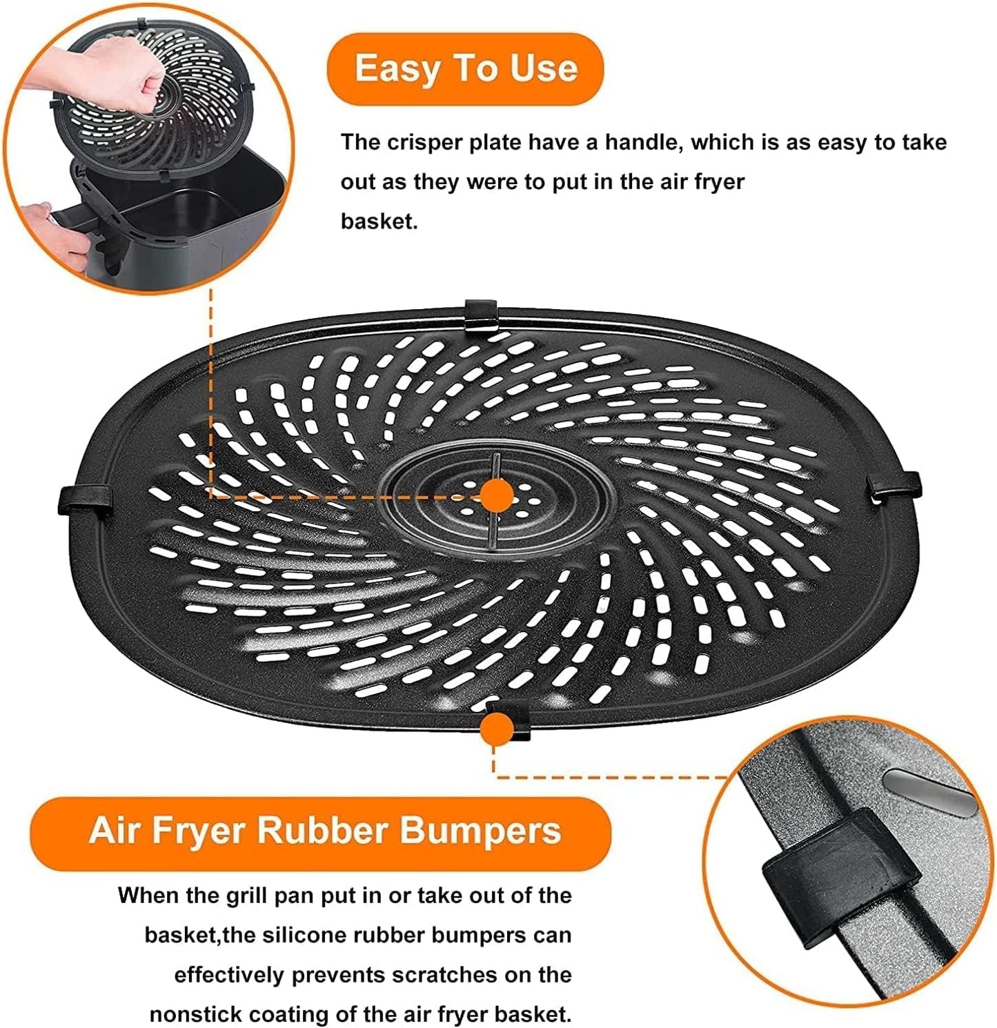 7QT Air Fryer Grill Pan for PowerXL Gowise USA Air Fryers, Upgraded Double-layer Coating Air Fryer Grill Crisper Plate Tray Griller Rack Grate Grid Insert Pan for 7QT Air Fryers, Nonstick