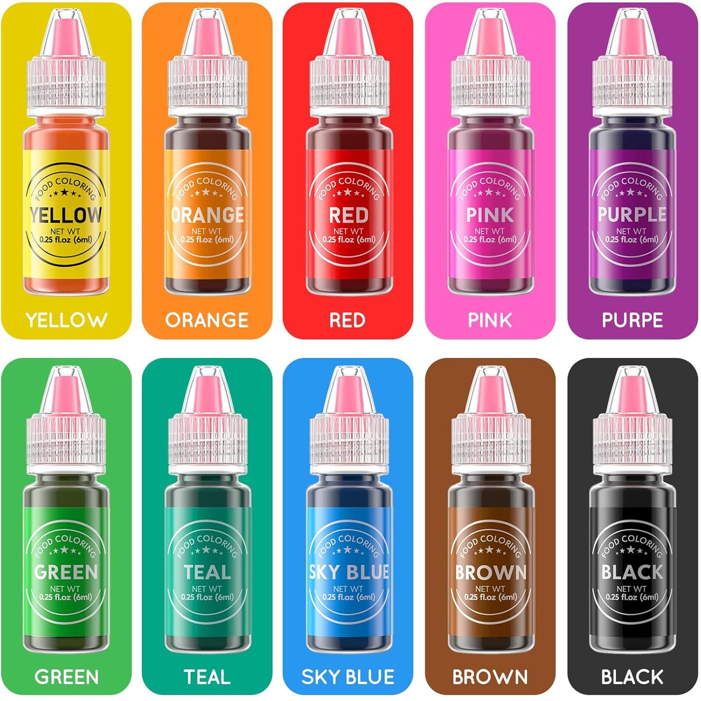 Food Coloring Liquid 10 Colors for Baking,Cherrysea Food Grade Cake Food Coloring Set for Halloween,Fondant,Cookies,Icing,Easter Egg Dessert Decorating Making DIY Supplies Kit- 0.25 Fl. oz (6