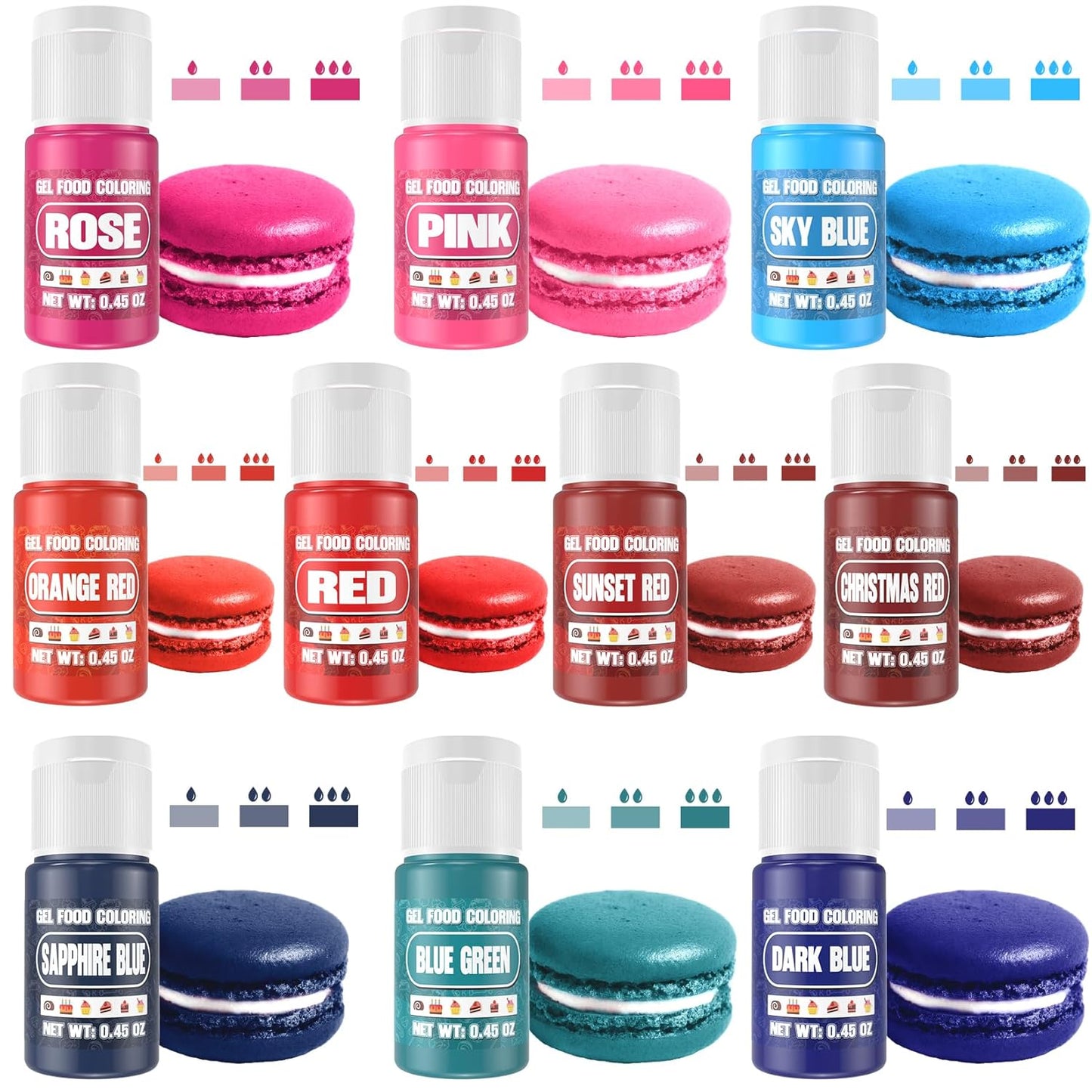 Gel Food Coloring - 20 Colors Gel Food Dye Set, Flavorless Vibrant Edible Concentrated Coloring for Christmas Baking, Cake, Cookie, Fondant, Icing, Macaron, Frosting - 0.45 Fl.Oz Bottles