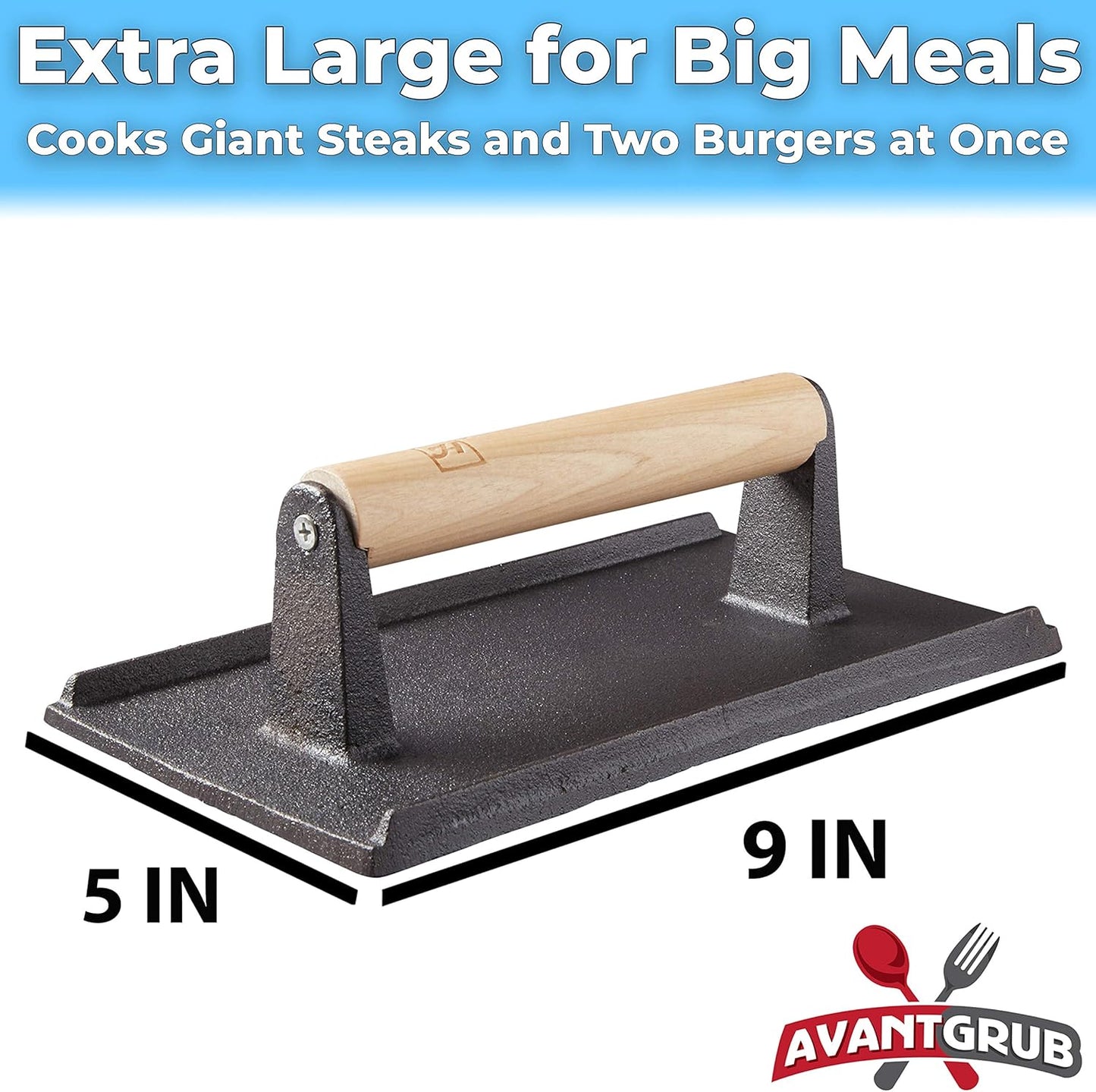 Pro Grade, Pre Seasoned Cast Iron Grill Weight 2Pk. Heavy Duty Steak and Burger Press with Wooden Handle for Grills, Griddles and Flattops. Perfect Gadget for Bacon, Paninis, Sandwiches and Vegetables