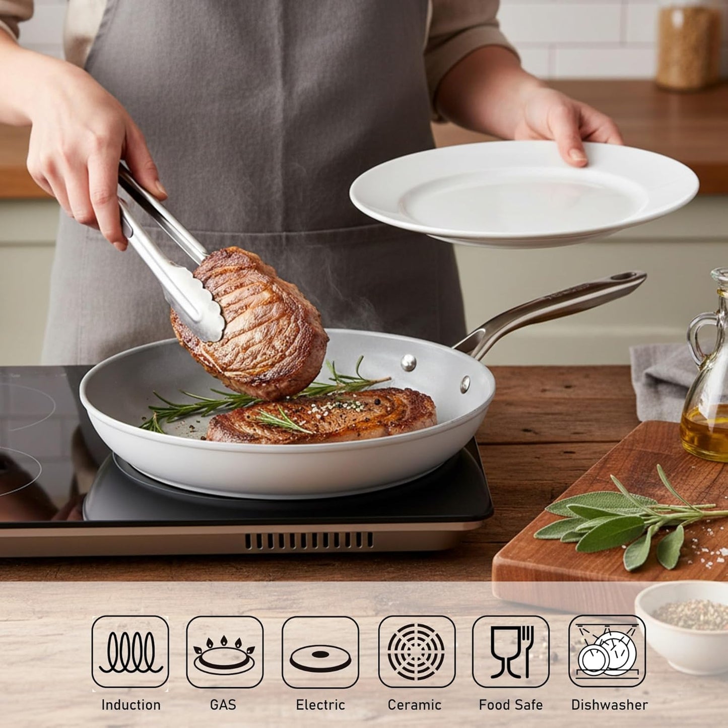 TECHEF - CeraTerra Ceramic Nonstick Frying Pan Skillet, (PTFE, PFAS, and PFOA Free), Dishwasher Oven Safe, Stainless Steel Handle, Induction-Ready, Made in Korea (10-in)