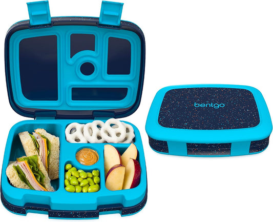 Bentgo Kids 5-Compartment Lunch Box - Confetti Design for School, Ideal for Ages 3-7, Leak-Proof, Drop-Proof, Dishwasher Safe, & Made with PFAS & BPA-Free Materials (Confetti Edition - Abyss Blue)