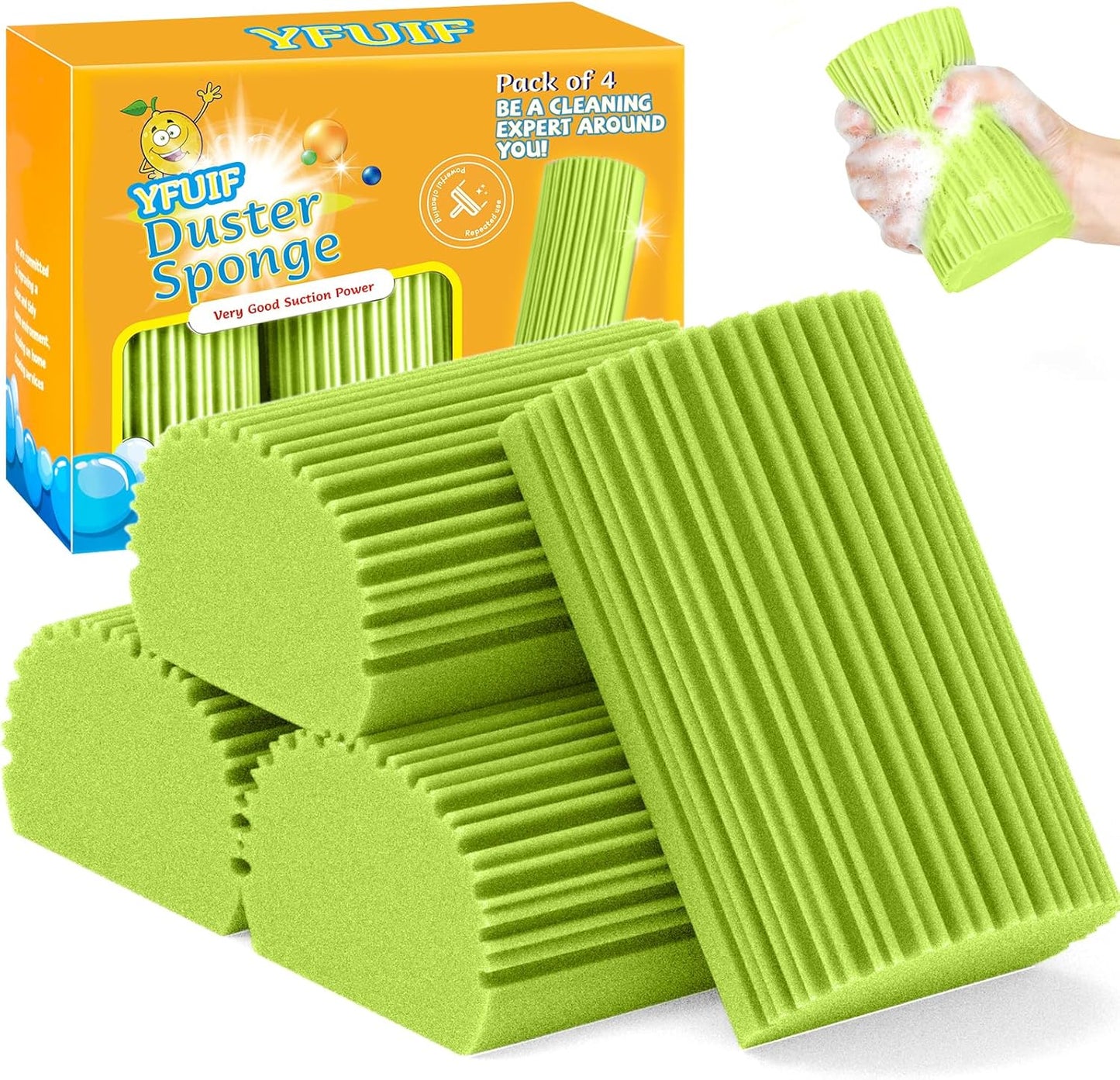 4 Pack Damp Clean Duster Sponge, Magic Sponge Eraser for Household Cleaning, Reusable Dusters Cleaning Supplies for Housekeeping, Dish, Blinds, Glass, Baseboards,Window Track Grooves and Faucets