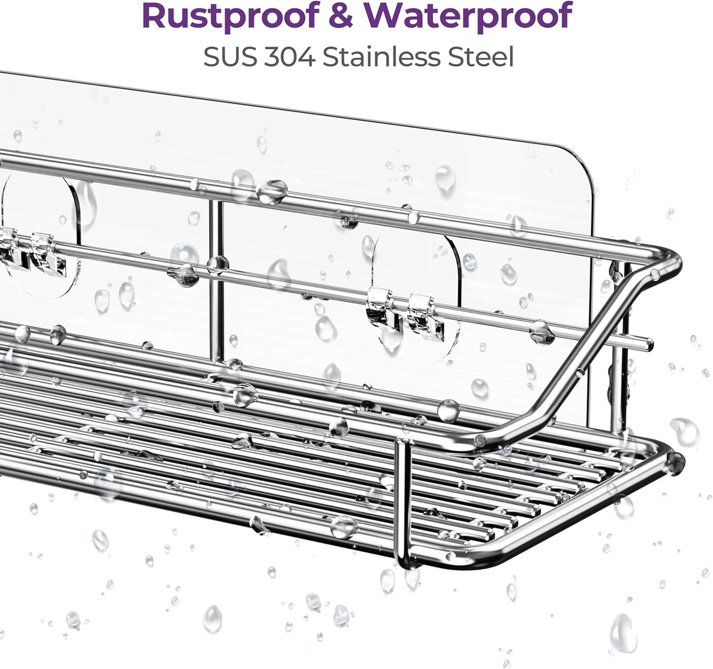 ODesign Adhesive Bathroom Shelf Organizer Shower Caddy Kitchen Spice Rack Wall Mounted No Drilling SUS304 Stainless Steel Rustproof