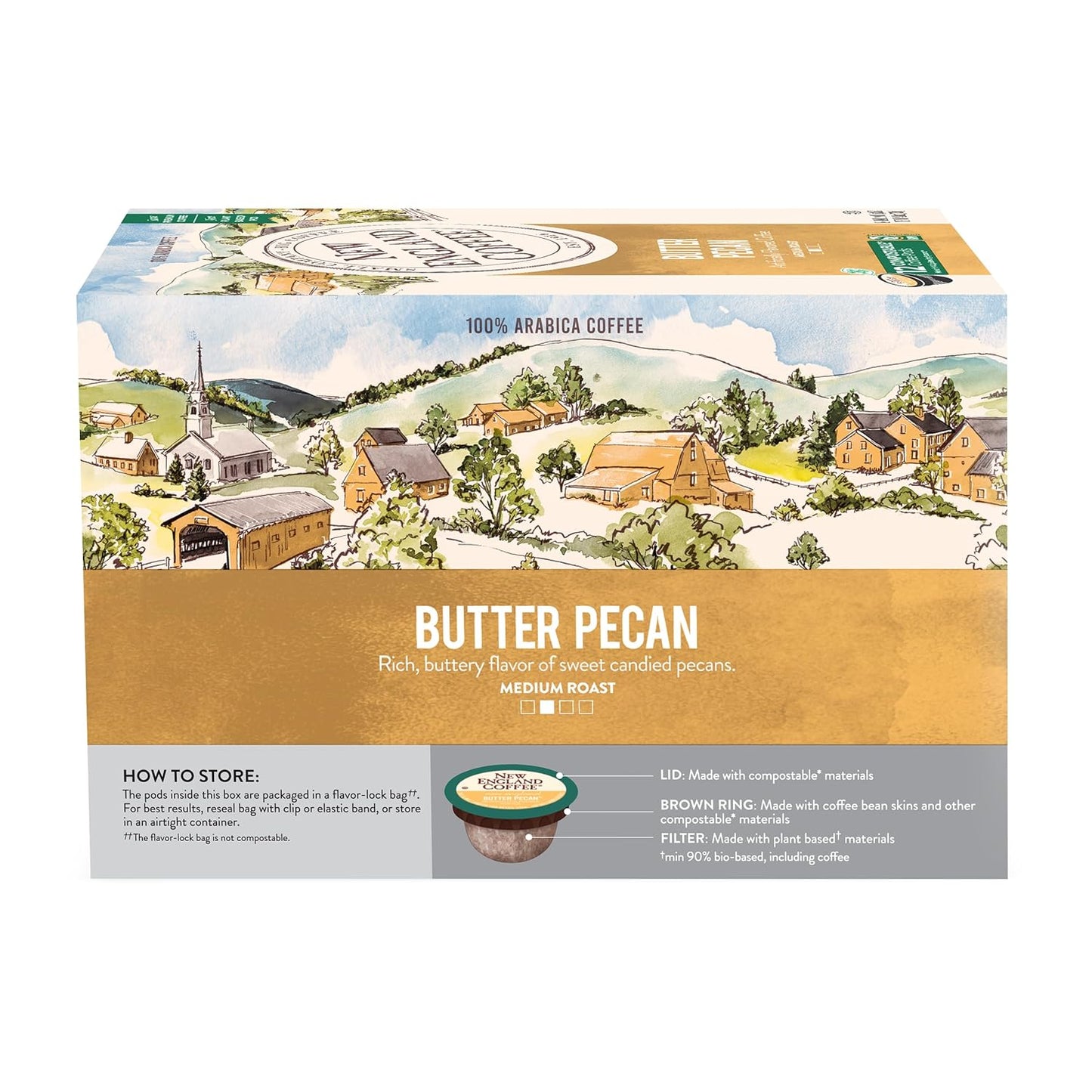 New England Coffee Butter Pecan Medium Roast Single Serve Pods, 12ct Box (Pack of 1)