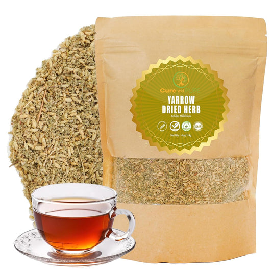 Cure wid Pure Organic Dried Yarrow Herb - 4 oz Non-GMO Cut & Sifted Yarrow Flower - Organic Yarrow Tea for Wellbeing