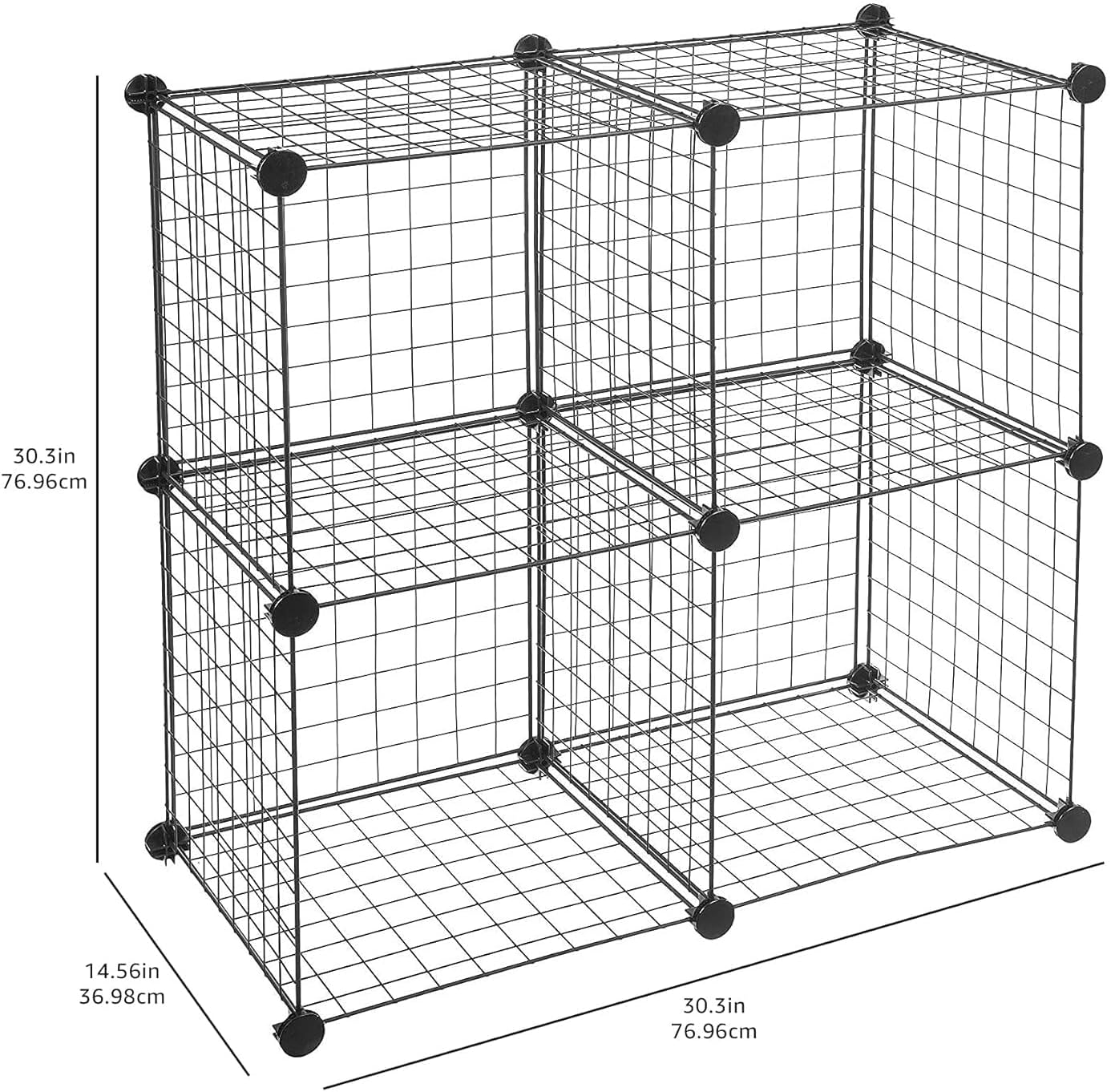 Amazon Basics 4 Cube Storage Organizer - Wire Grid Closet and Shelves, Stackable, Black 14"x14"x14"