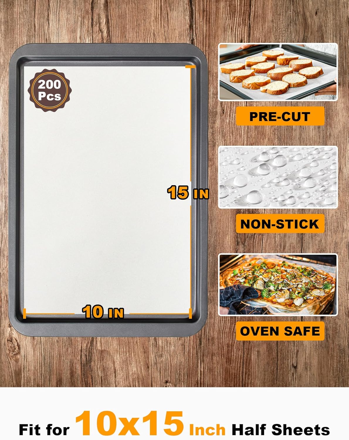 SMARTAKE 200 Pcs Parchment Paper Baking Sheets, 10x15 Inch Non-Stick Precut Baking Parchment, Suitable for Baking Grilling Air Fryer Steaming Bread Cup Cake Cookie and More (White)