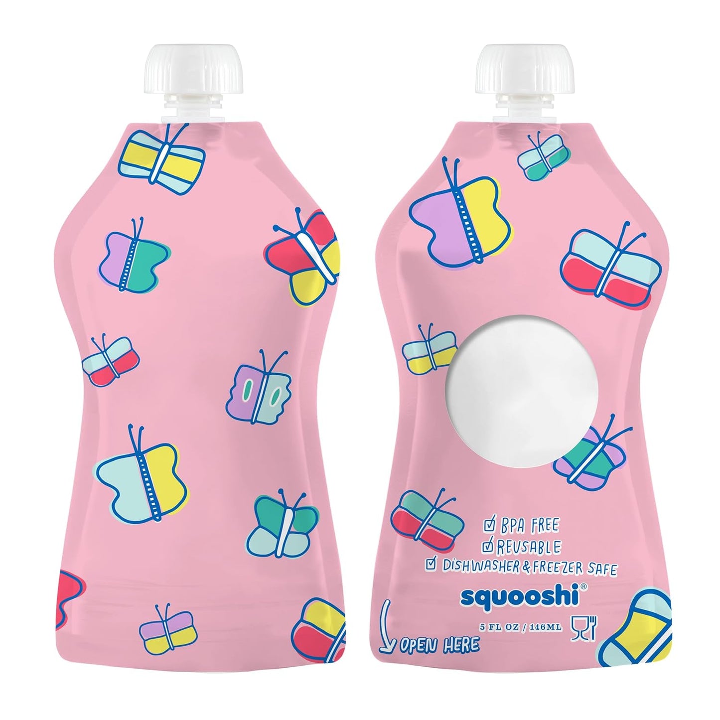 Squooshi Reusable Baby Food Pouches for Toddlers | BPA Free Plastic, Food Safe, Freezer Safe | Refillable for Applesauce Yogurt & Puree Squeeze Pouch | 12 Pack | 5 oz | Assorted Designs