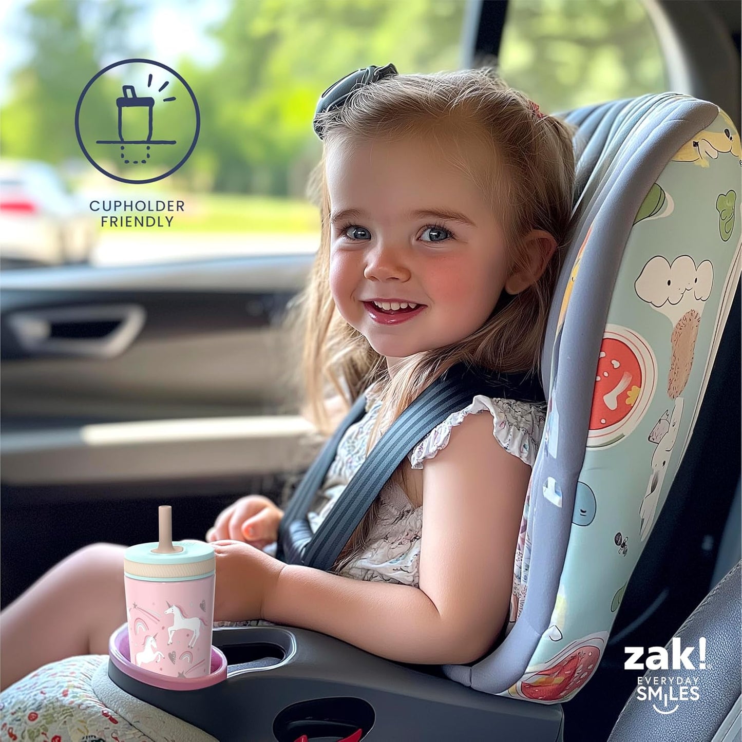Zak Designs Kelso Toddler Cups For Travel or At Home, 12oz Vacuum Insulated Stainless Steel Sippy Cup With Leak-Proof Design is Perfect For Kids (Fanciful Unicorn)