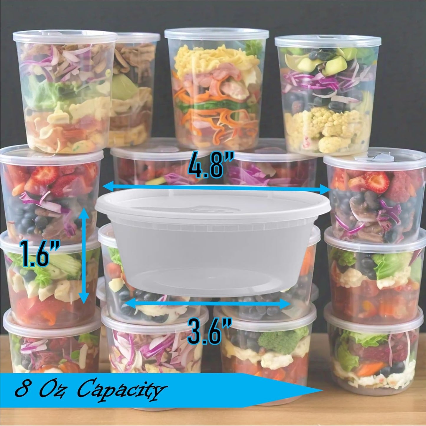 Mr Miracle 8OZ Deli Containers with Lids - 24 Pack of 8 oz Clear Airtight Reusable Plastic Food and Multi-Purpose Deli Containers - Microwave, Freezer, and Dishwasher Safe