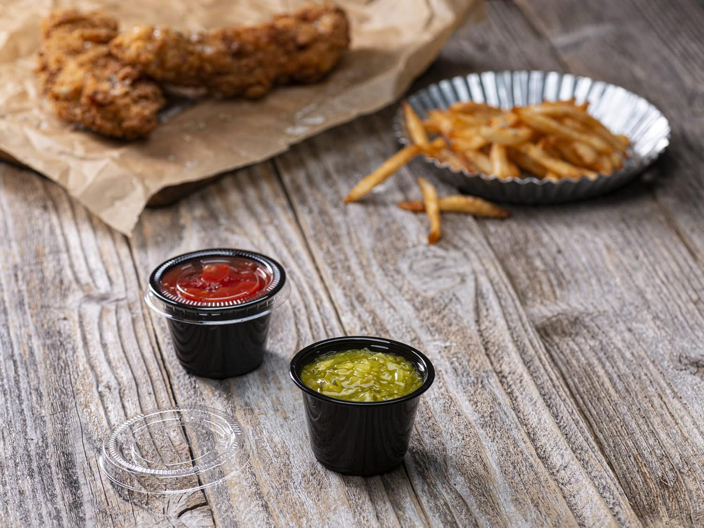 {2.5 oz - 100 Sets} Black Diposable Plastic Portion Cups With Lids, Small Mini Containers For Portion Controll, Jello Shots, Meal Prep, Sauce Cups, Slime, Condiments, Medicine, Dressings, Crafts,