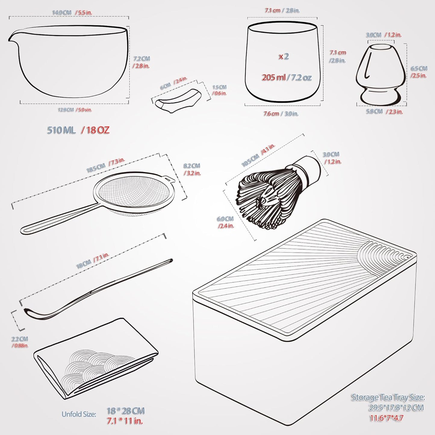 TEANAGOO 12 Pcs Matcha Whisk Set Black,Ceramic Matcha Set,Matcha Kit for Ceremony,Complete Travel Matcha Tea Set,Matcha Set Whisk and Bowl with 2 Cups(7.2oz)/Traveling Bag,Gifts for Matcha Lover