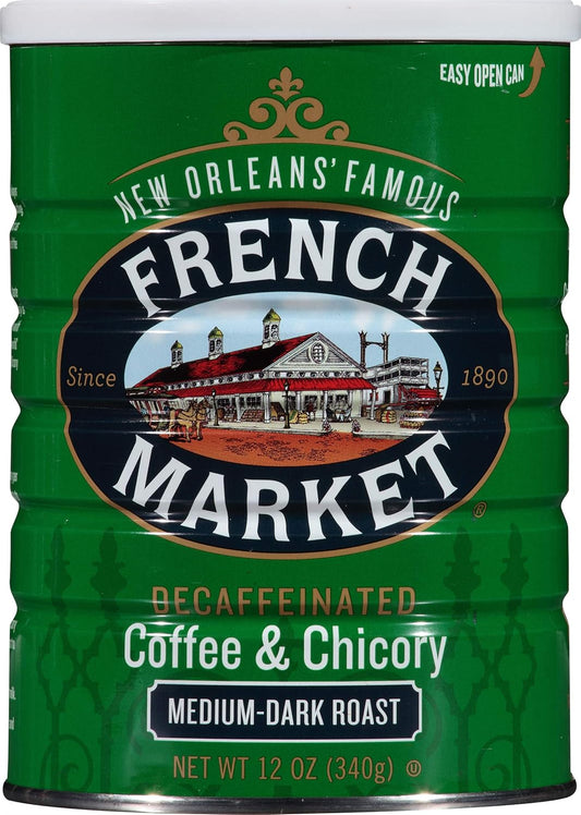 French Market Coffee & Chicory Decaffeinated Medium-Dark Roast Ground Coffee, 12oz Can (Pack of 3)