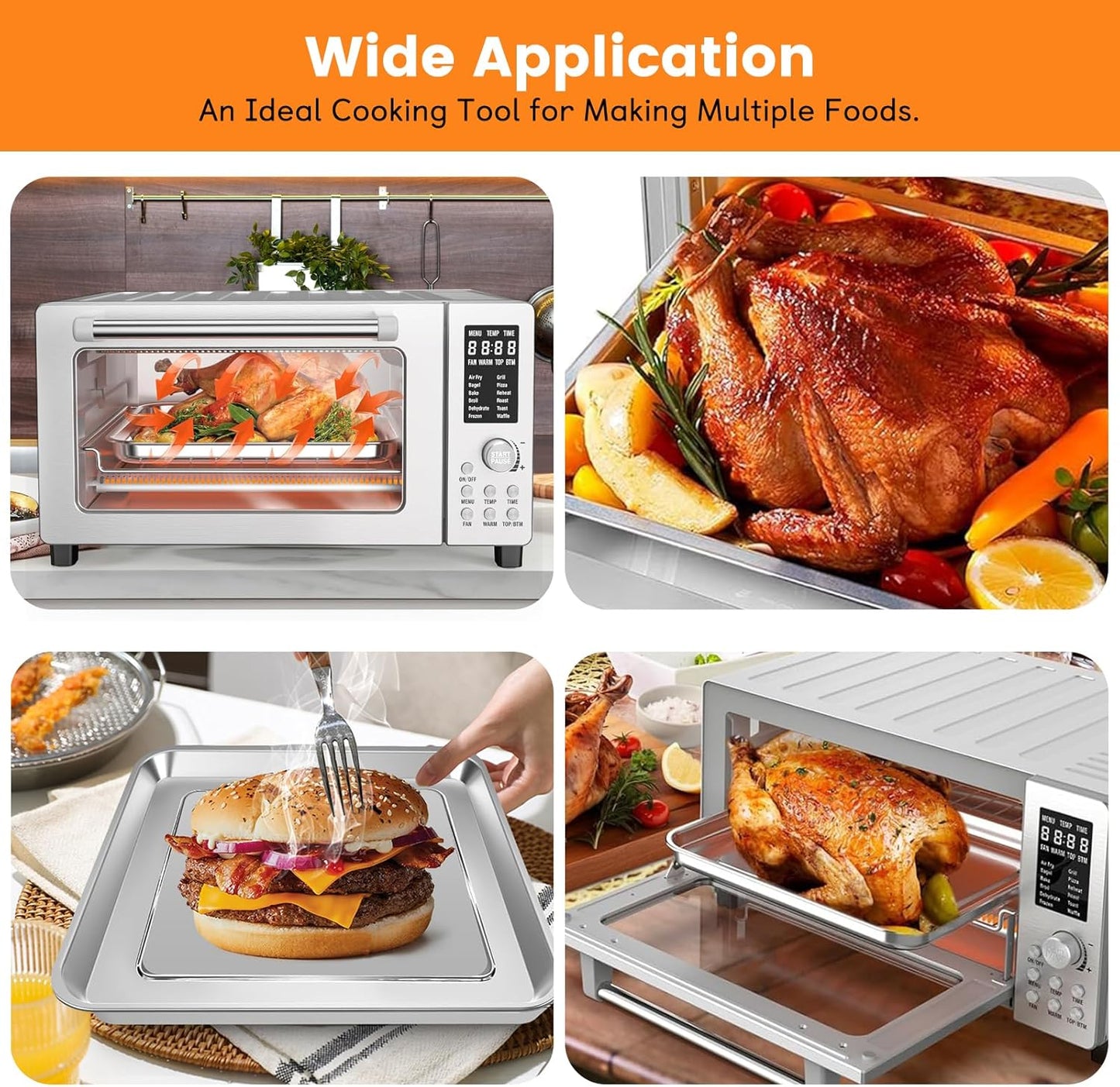 Air Fryer Baking Pan for Nuwave Bravo 12 in 1 21 Qt Air Fryer Toaster Oven, 11.2'' * 10.5'' Air Fryer Grill Pan Grill Plate Crisper Plate Rack Parts Accessories Tray, Stainless Steel