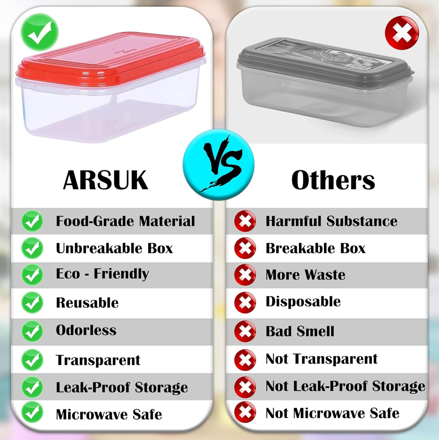 ARSUK 8OZ Small Food Containers with Lids 16 Pack - Reusable 1 Cup BPA Free Plastic Storage Containers for Snacks, Leftovers, Portion Control & Meal Prep - Leakproof, Microwave, Fridge & Freezer Safe
