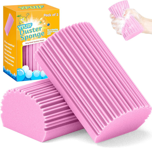 2-Pack Damp Clean Duster Sponge, Magic Sponge Eraser Baseboard Cleaner Tool, Dusters for Cleaning Blinds, Glass, Vents, Railings, Mirrors,Window Track Grooves and Faucets